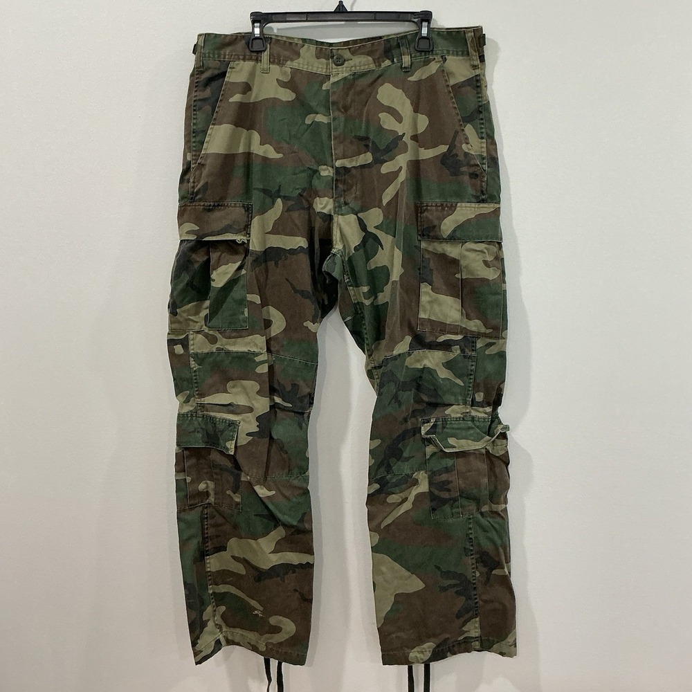 Military BDU Cargo Pants Mens Large Green Camo Woodland Ripstop